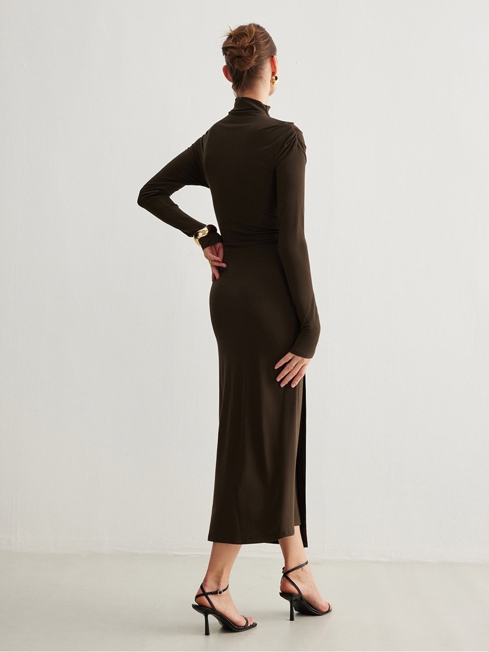 COMMENSE NWT DRAPED MOCK NECK MAXI MEDIUM - Picture 4 of 11